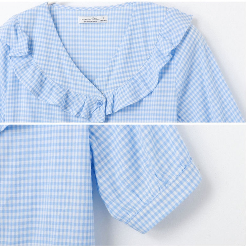 Short-Sleeve Gingham Ruffle Top - Picture 5 of 5